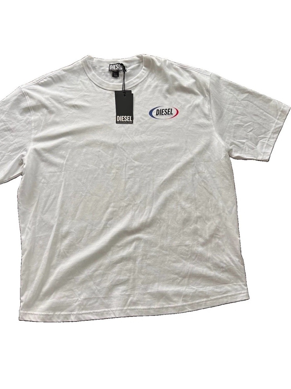 NWT Diesel Men’s White Short Sleeve Tee with Red & Blue Logo